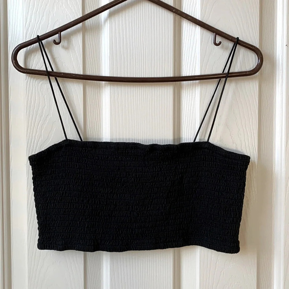 NWOT Maeve Micro Tube Top Spaghetti Strap Smocked Crop Top Black Medium - Picture 5 of 13